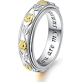 Anxiety Spinner Rings Sunflower You Are My Sunshine Fidget Ring Sterling Silver ADHD Stress Relieving Ring Engagement Wedding Promise Band Ring