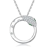 RANDES 14K Gold Plated/925 Sterling Silver Emerald Snake Necklace for Women 0.5 Cttw Cubic Zirconia Diamond Circle Pendant with 18 Inch Chain Snake Jewelry