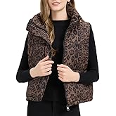 Lvpier Leopard Print Vest for Women Stand Collar Sleeveless Fluffy Puffer Quilted Jackets with Pockets Winter Outwear