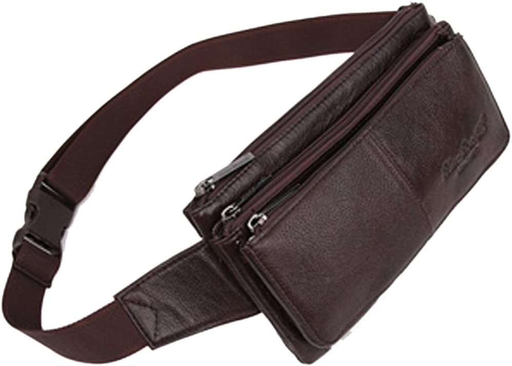 Leather Fanny Pack Waist Bag for Men Women Outdoor Travel Hunting Hiking Camping Hip Bum Belt Cell Phone Purse Wallet Pouch Coffee