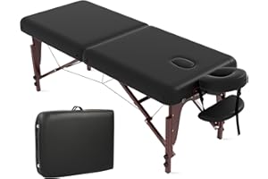 ABET Massage Table 28" Wide, Portable Tattoo Table, Memory Foam PU Leather Professional 2 Fold Facial Esthetician Salon SPA Bed with Oxford Carrying Bag & Sturdy Wooden Leg, Hold Up to 1100LBS