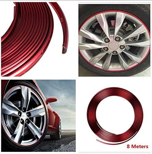 HengJia Auto Parts 8M-Chrome-Red Flexible Moulding Trim Line Glossy PVC Car Wheel Hub Rim Edge Protector Ring Tire Guard Line