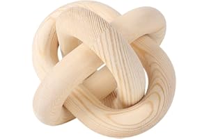 MALOKI 3 Link Natural Wood Chain Link Decor, Rustic Home Wood Knot Decor, Hand Carved Modern Boho Decorative Wood Knot Coffee Table Decor,Country Chain Knot Wood Decor