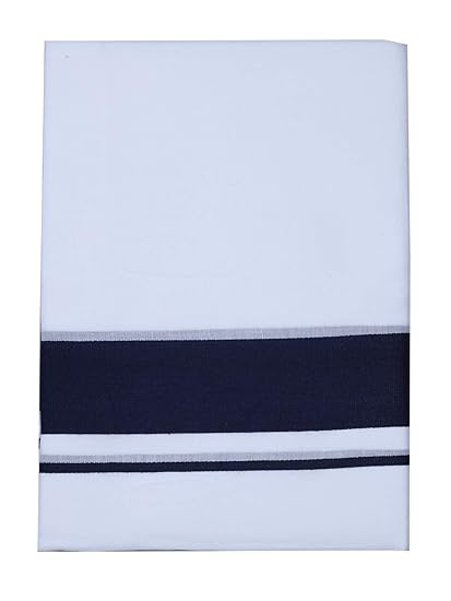 Men's Cotton Double Dhoti, Free Size_115,White and Blue Zari