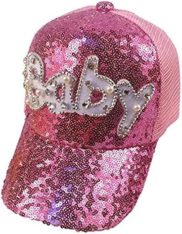 Baby Summer Sun Hat,Bling Rhinestone Crystal Paillette Airy Mesh Snapback Hat Cap Kids Children Baby Baseball Hat Hip Hop Dance (Pink)