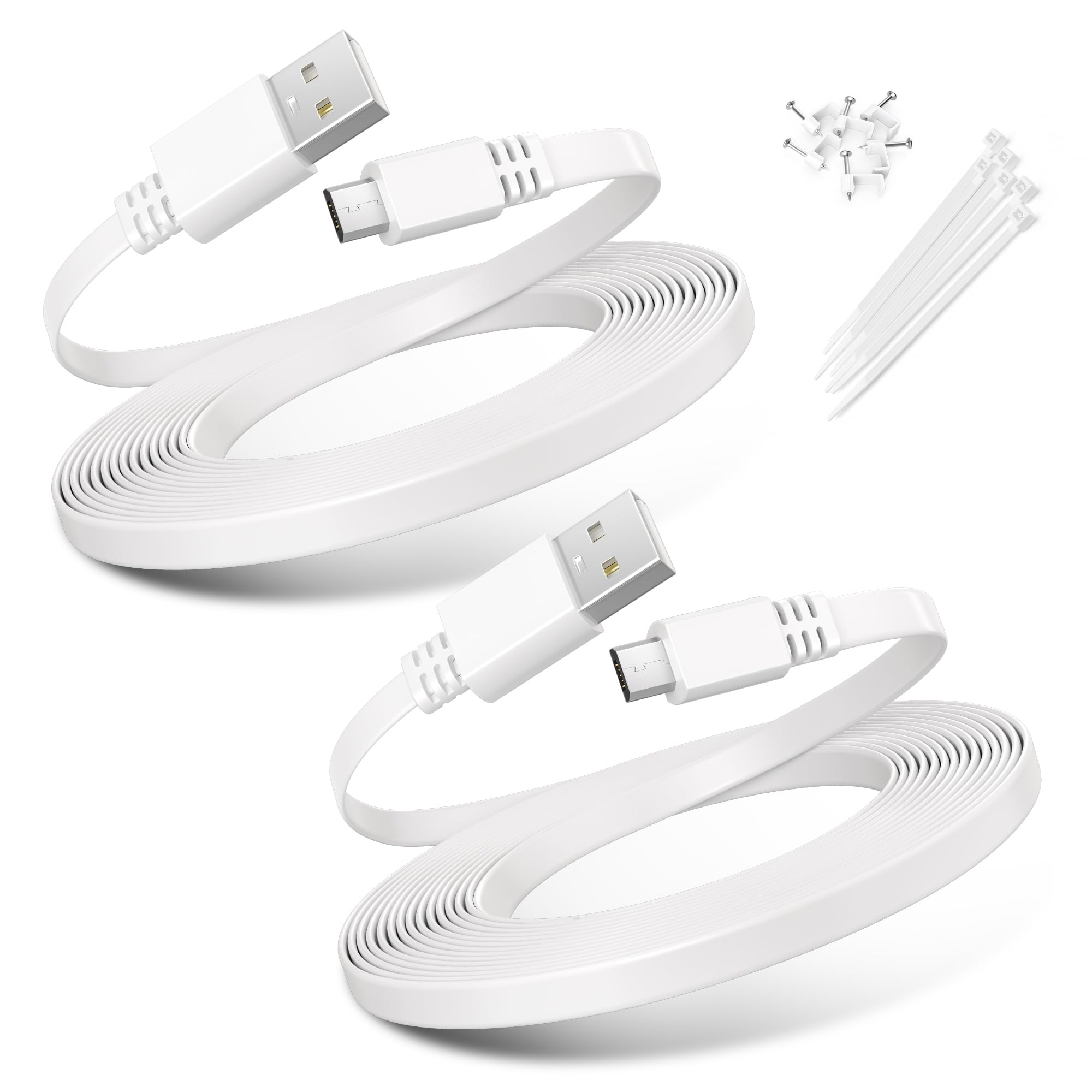 BASESAILOR Micro USB Power Cable 3M/2Pack,Flat Micro USB Charging Power Cord,Charger for Wyze Cam V3,Pan V4,Nest Yi,Blink Mini XT XT2 Outdoor/Indoor 3rd Gen,Zmodo,Furbo Dog,Netvue,Xbox One Controller