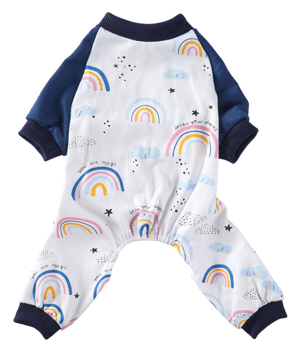 XIAOYU Dog Pajamas Cute Rainbow Pattern Soft Pet Jumpsuits Dog Clothes for Small Dogs and Cats, M