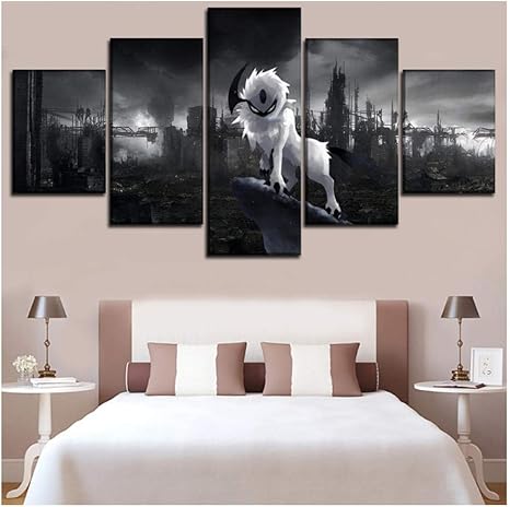 Amazon アートパネル モダン インテリア アート キャンバス絵画 キャンバスアートアニメーションポスターポケモンモンスターの家の装飾 リビングルーム ベッドルーム 壁絵 北欧 アートフレーム 5枚セット ウォールステッカー オンライン通販
