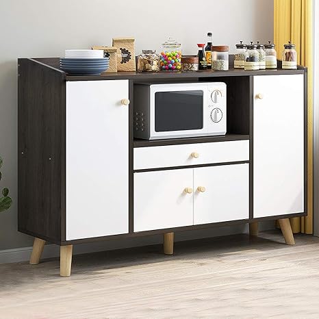 Amazon Co Jp Bo Rion ボーリオン サイドボード リビング ナチュラル キャビネット チェスト キッチンボード レンジボード リビングボード 食器棚 キッチン棚 収納タンス 寝室収納 リビング収納 キッチン収納 スリム 木製 北欧 オシャレ ダーククルミ色 ホワイト
