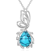 PYTALI Sterling Silver Turquoise Necklace Butterfly Necklace Pear Turquoise Gemstone Pendant for Ladies Bride Chain Jewelry Birthday Valentine's Day and Christmas Gifts
