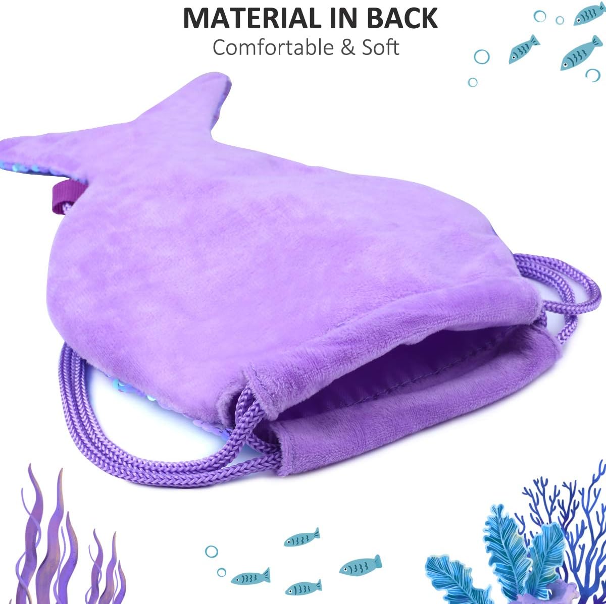  | AMZNOVA Mermaid Tail Backpack for Girls, Reversible Sequin Mermaid Drawstring Backpack Bag for School Gym Dance Hiking Beach, Small, Violet | Backpacks