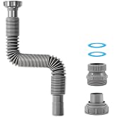 QruiLanTu 1 1/2" Flexible Drain Hose, Extendable Flexible Sink Drain Hose P-Trap with Adapter Suitable for Kitchens Bathrooms Outdoors and RVs (15 in-42.4in/58 cm-107 cm)