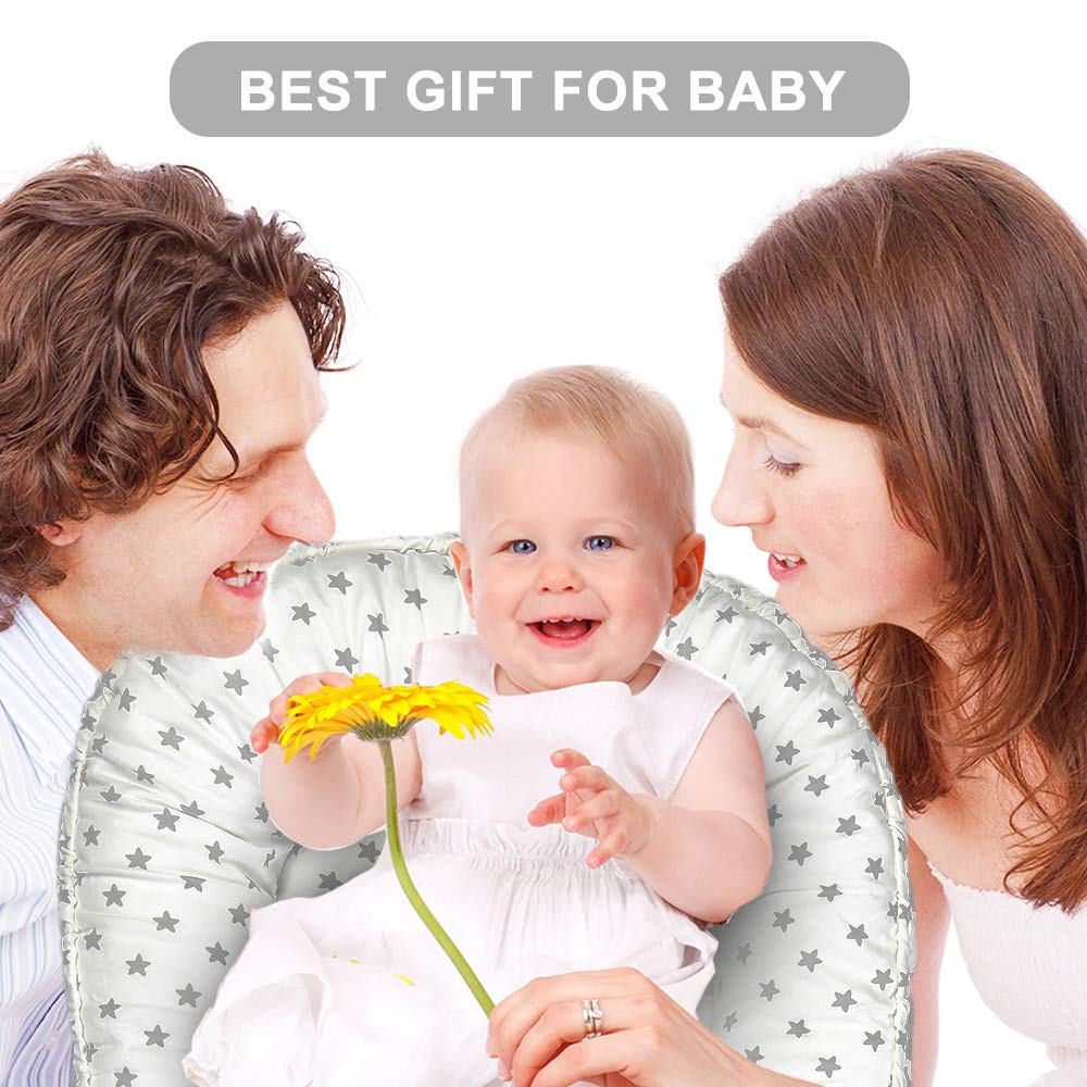 Baby Lounger, Soft Baby Nest, 100% Cotton and Breathable Newborn Lounger, Potable Baby Sleeper with Pillow, Perfect for Newborn Essential Shower Gift, Co-Sleeping&Travelling (Gray): Baby