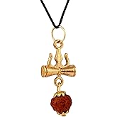 Rudra Empire Trishul Damru Rudraksha Pendant for Men & Women | Spiritual & Religious Gold Plated Shiv Locket with Black Thread | Lord Shiva Mahadev Locket