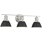 Robert Stevenson Lighting Cooper - Metal 3-Light Vanity Light with Etched Glass Shades, Black and Nickel