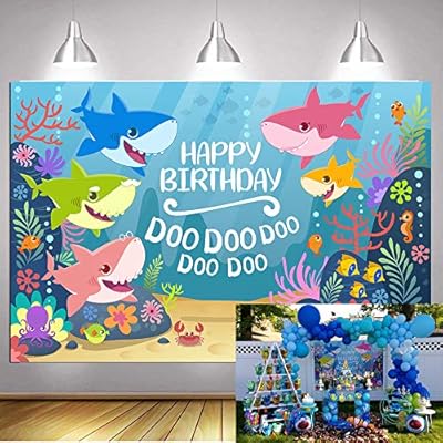 Gya 7x5ft Cute Bady Shark Birthday Theme Backdrop For Photography Under The Sea Baby Shower Birthday Party Background