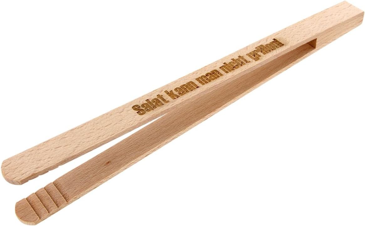 'Barbecue Tongs 30 cm with Engraving Made of Beech Wood Motif "Salat kann man nicht grillen