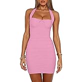 Mizoci Women's Sexy Bodycon Halter Corset Mini Dress Ruched Sleeveless Party Short Dresses