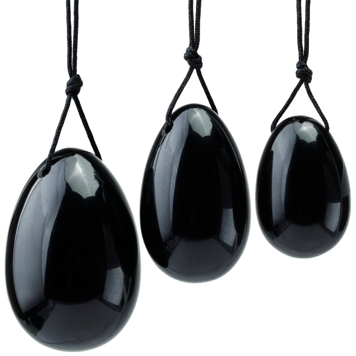 Shanxing Black Obsidian Yoni Eggs Set of 3, Predrilled, with Unwaxed String, Massage Stone for Women to Train Pelvic Muscles Kegel Exercise