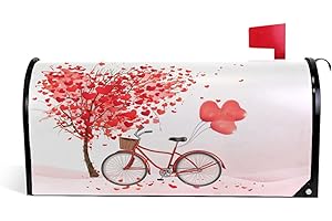 SUABO Valentine's Day Tree and Bicycle with Heart Balloons Magnetic Mailbox Cover Mailbox Wrap Post Letter Box Cover Home Decorative for Standard Mailboxes