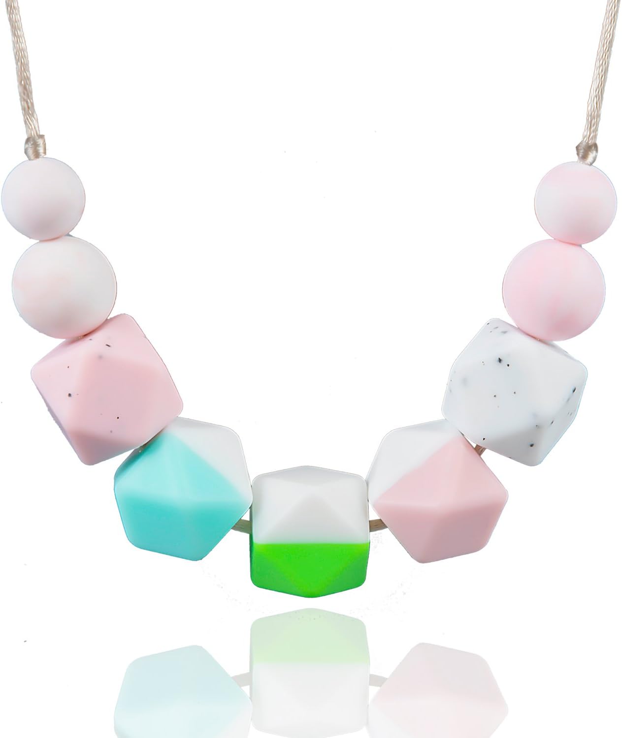 Kitdine Teething Necklace for Babies Mon Wear Silicone Nursing Necklace BPA Free Baby Teething Toys Food Grade Teether (Multiclolor)