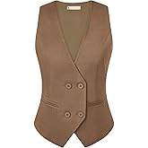 Belle Poque Vest Tops for Women 2026 trendy Sleeveless V-Neck Double Breasted Work Suit Waistcoat Vests with 2 Pockets