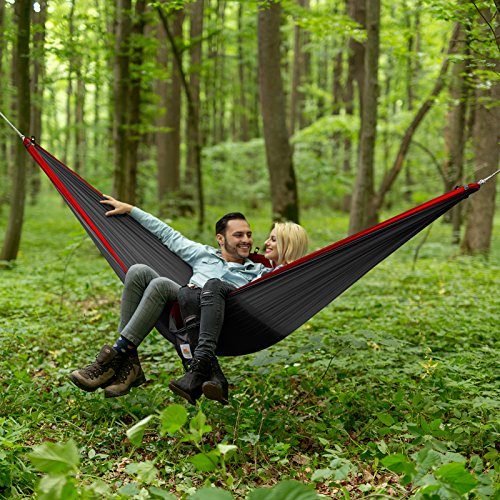 Double Hammock Camping Gear Straps | Best Portable Parachute Nylon 2 Person Folding Hammock with Tree Hanging Straps, Rope & Instruction Booklet | Ideal for Travel, Hiking & Backpacking - Thumbnail 4