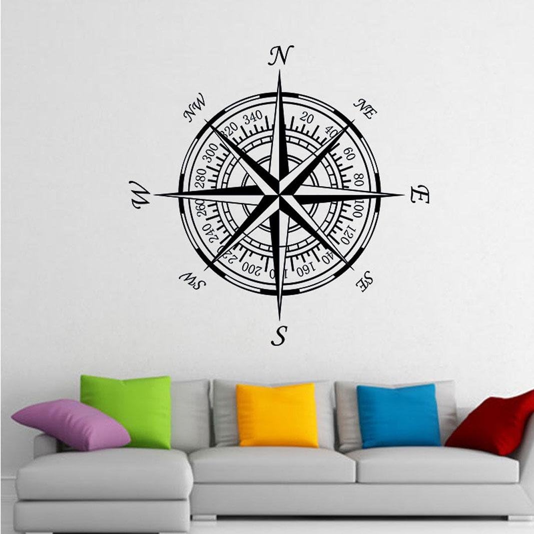 CELO Living room study compass compass Creative decoration Wall Sticker Environmental protection Removable waterproof Stickers, black