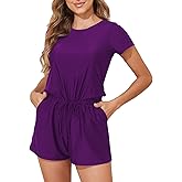 Smismivo Swim Romper with Built in Bra and Pockets Modest One Piece Swimsuit for Women Jumpsuit Short Sleeve Bathing Suit