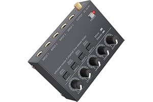 LiNKFOR 4 Channel Audio Mixer, Ultra-compact 4 Channel Bass Noise Line Stereo Audio Mixer for Small Clubs or Bars Microphones