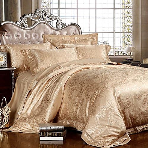 Silk(4) Bedding Set Queen King Size 4pcs Noble Luxury Bed Set Linen Tribute Silk Satin Duvet Cover Sheet Bedclothes (King)