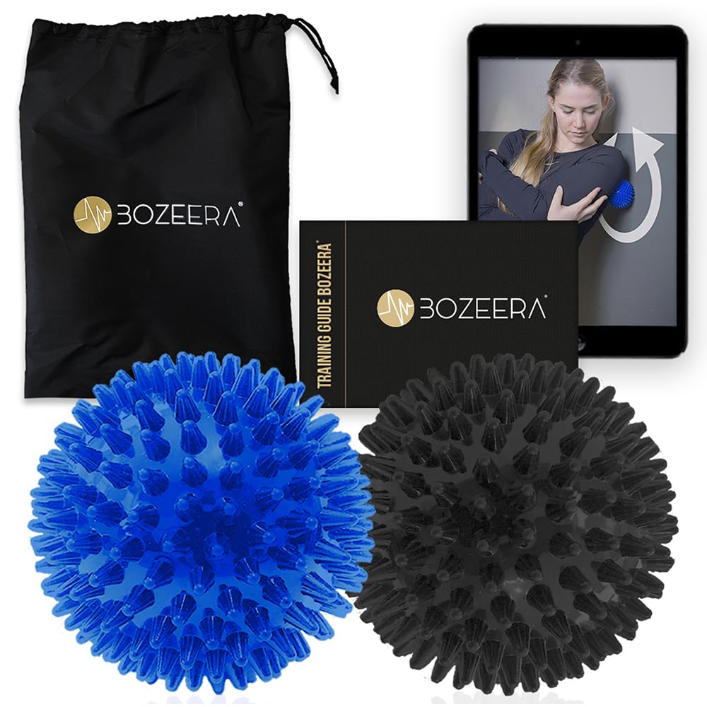 [Spikey Massage Ball Set] 2 x Spiky Ball - Spiky Massage Balls 9 CM - Spikey Ball Hard and Medium, Includes Free Video Instructions, Booklet & Bag – Premium Set