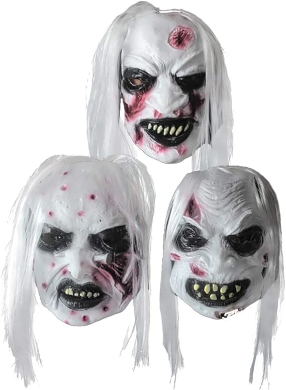 3 Sets of Halloween Horror Grimace Mask,Scary Whitehaired