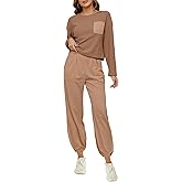 FANCYINN 2 Piece Sweatsuit Set Cropped Sweatshirt Pullover Tops High Waisted Pants Tracksuit Pockets Sweatsuit Sets