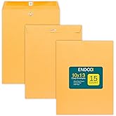 EnDoc Clasp Envelopes 10x13 Inch -15 Pack Brown Kraft Catalog Envelope with Clasp Closure & Gummed Seal – 28lb Heavyweight Envelopes for Home, Office, Business, Legal or School 10x13, Brown Kraft