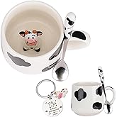 XinHuiGY Cute Animal Coffee Mug with Lid and Spoon, Cute Cow Print Stuff Gifts, Ceramic Tea Cup, Kawaii Cup, Cartoon Coffee Cup gift for Women Office and Personal Birthday Christmas 480ml (3D Cow)