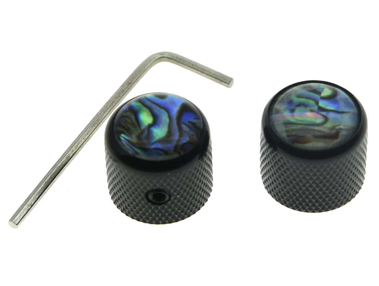 Dopro 2pcs Black Tele Telecaster Abalone Top Guitar Dome Knobs Bass Knobs with Set Screw and Wrench