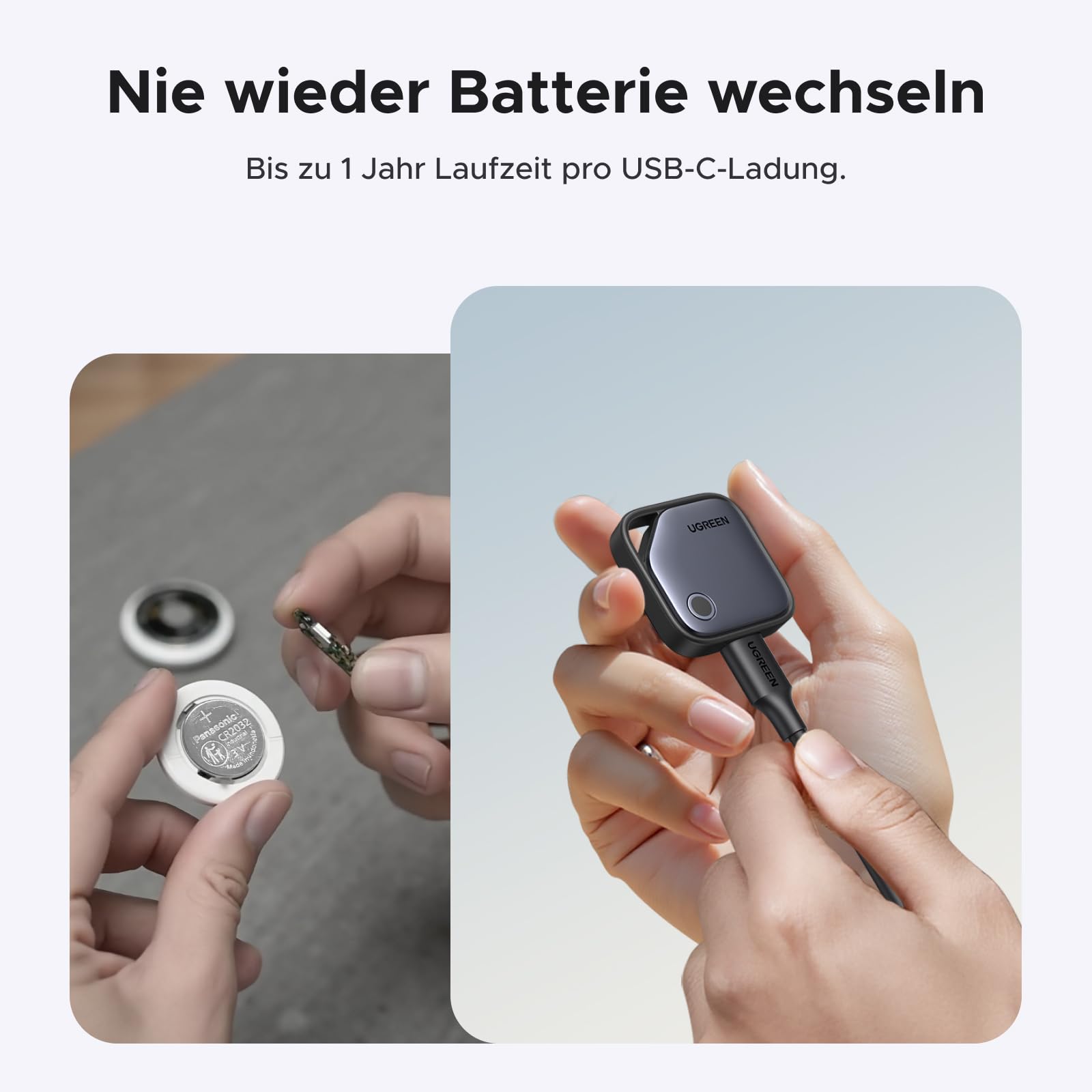 UGREEN Finetrack 4er Pack unterstützt USB C Aufladen, Bluetooth Tracker kompatibel mit Apple Find My (nur iOS), Smarttag bis zu 12 Monate Akkulaufzeit, Finder für Schlüssel, Koffer, Pass 3