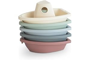 mushie Stackable Bath Boats Toy (Original) | Floating Bathtub Toys for Baby & Toddler, Set of 5 | Made in Denmark