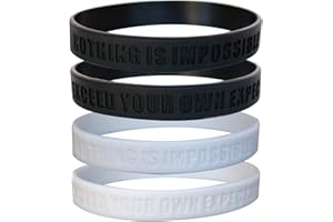 GOMOYO Nothing is Impossible, Exceed Your Own Expectations Motivational Silicone Wristbands, Rubberband Bracelets for Fitness, Workouts, Exercise, Basketball, Lifting, Team Sports