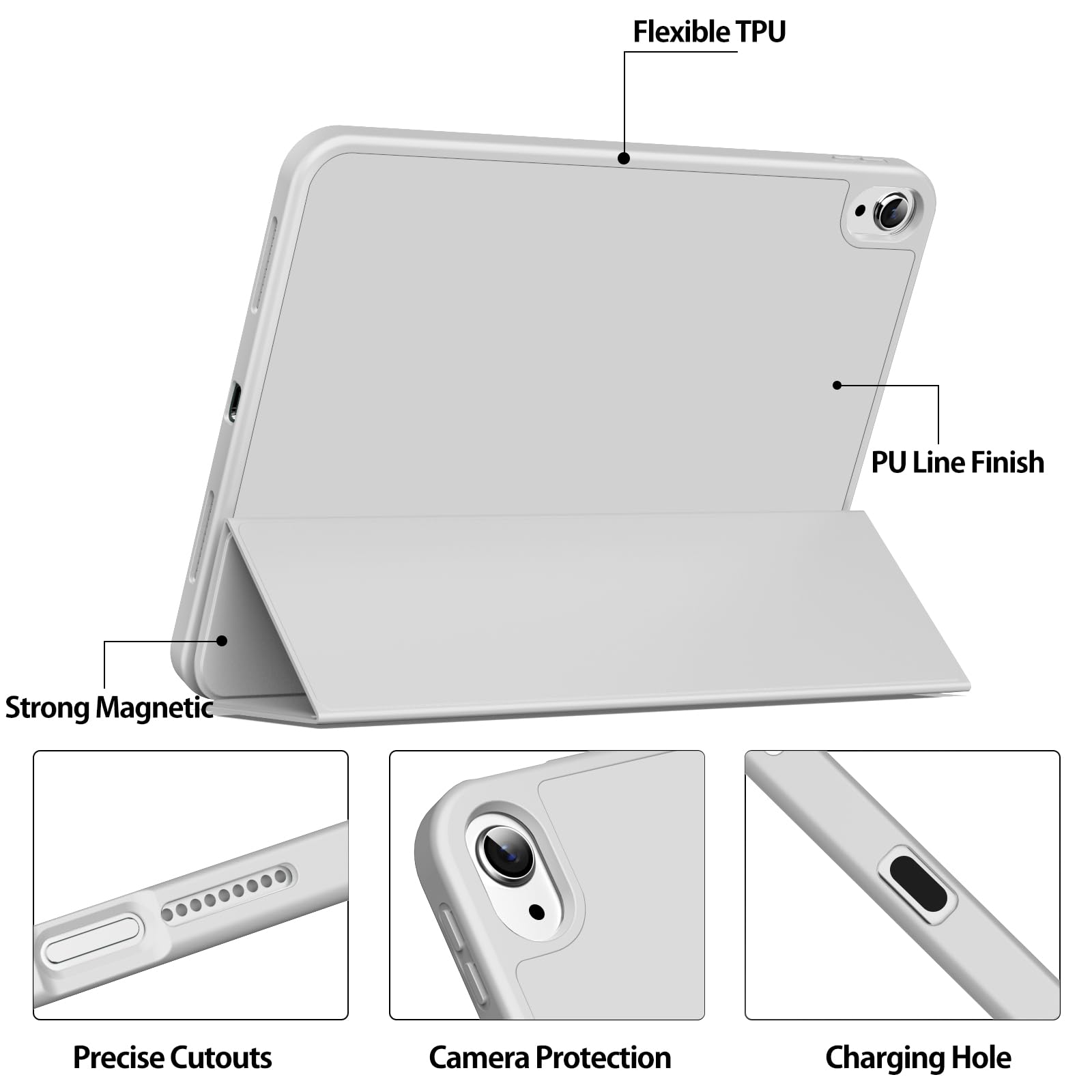 Kenke for iPad 11/10th Gen Case with Pencil Holder 11/10.9 inch 2025 A16/2022, Soft TPU Back Shell Hybrid Slim Trifold Stand Protective Cover Support Touch ID Auto Wake/Sleep (Gray)