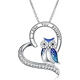 YFN Owl Necklace Sterling Silver I Love You Forever Heart Owl Gifts for Women