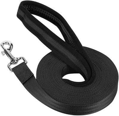 Vivifying Dog Training Lead 10m Nylon Long Line with Padded Handle Black
