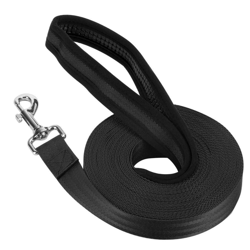 Vivifying Training Lead for Dogs, 10m/32ft Nylon Long Line Dog Lead with Padded Handle, Perfect for Daily Walks and Obedience Training (Black)