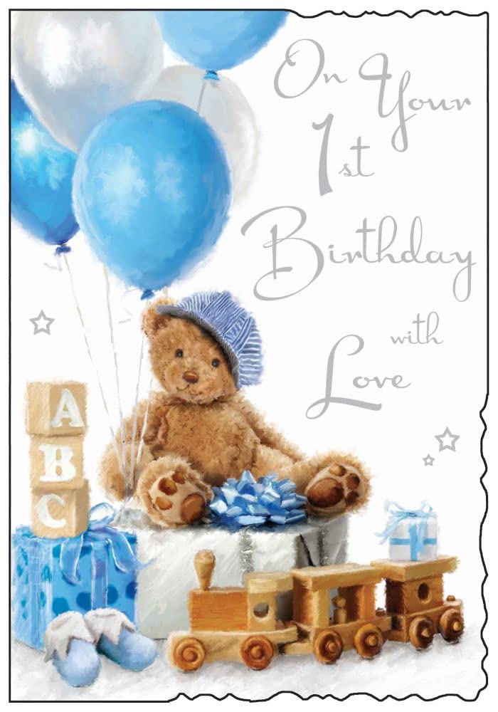 Blue Teddy 1st Birthday Card (JJ1511)
