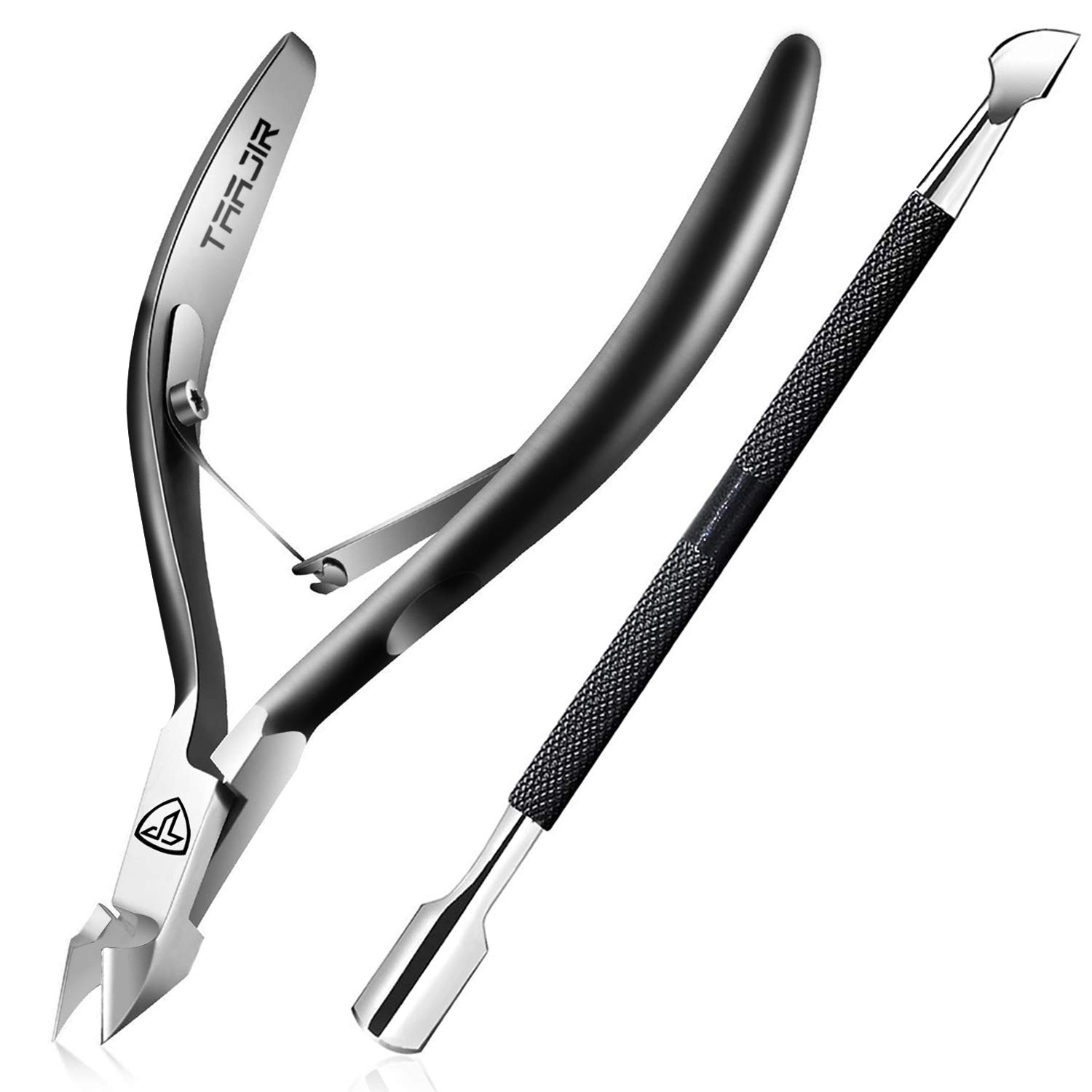 Cuticle Nipper with Cuticle Pusher-Professional Grade Stainless Steel Cuticle Remover & Cutter-Durable Manicure and Pedicure Tool-Beauty Tool Perfect for Fingernails and Toenails (Titanium Black): Beauty