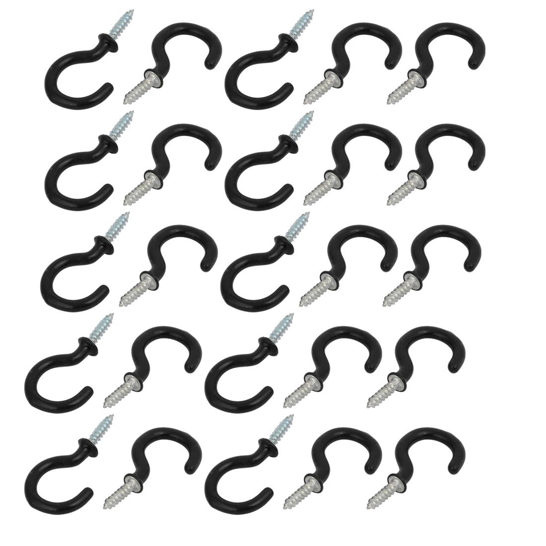 Sourcingmap 1 Inch Plastic Coated Screw-in Open Cup Ceiling Hooks Hangers Black 25pcs