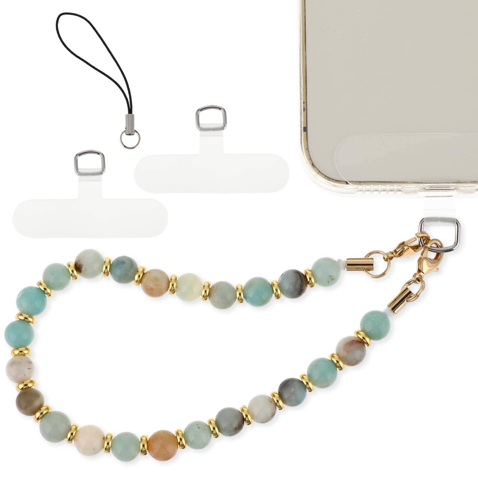 Mabor Marble Beaded Phone Wrist Strap with Detachable Tether and Universal Adjustable Charm Grip