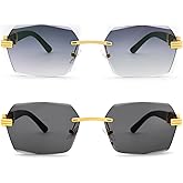 Pro Acme Rimless Rectangle Sunglasses for Men Women Hexagon Shade Eyewear Frameless y2k Glasses