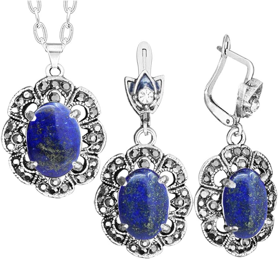 Plum Flower Natural Stone Jewelry Sets Vintage Look Rhinestone Necklace Earrings Fashion Jewelry